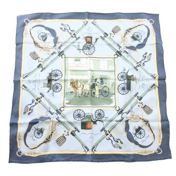 Hermes Carre 70 Palonniers Scarf Silk All Over Pattern Light Blue TK Light